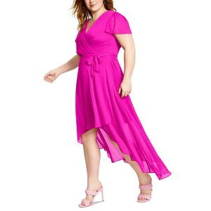 DKNY Plus Womens V-Neck Hi-Low Wrap Dress‎ Size 18W